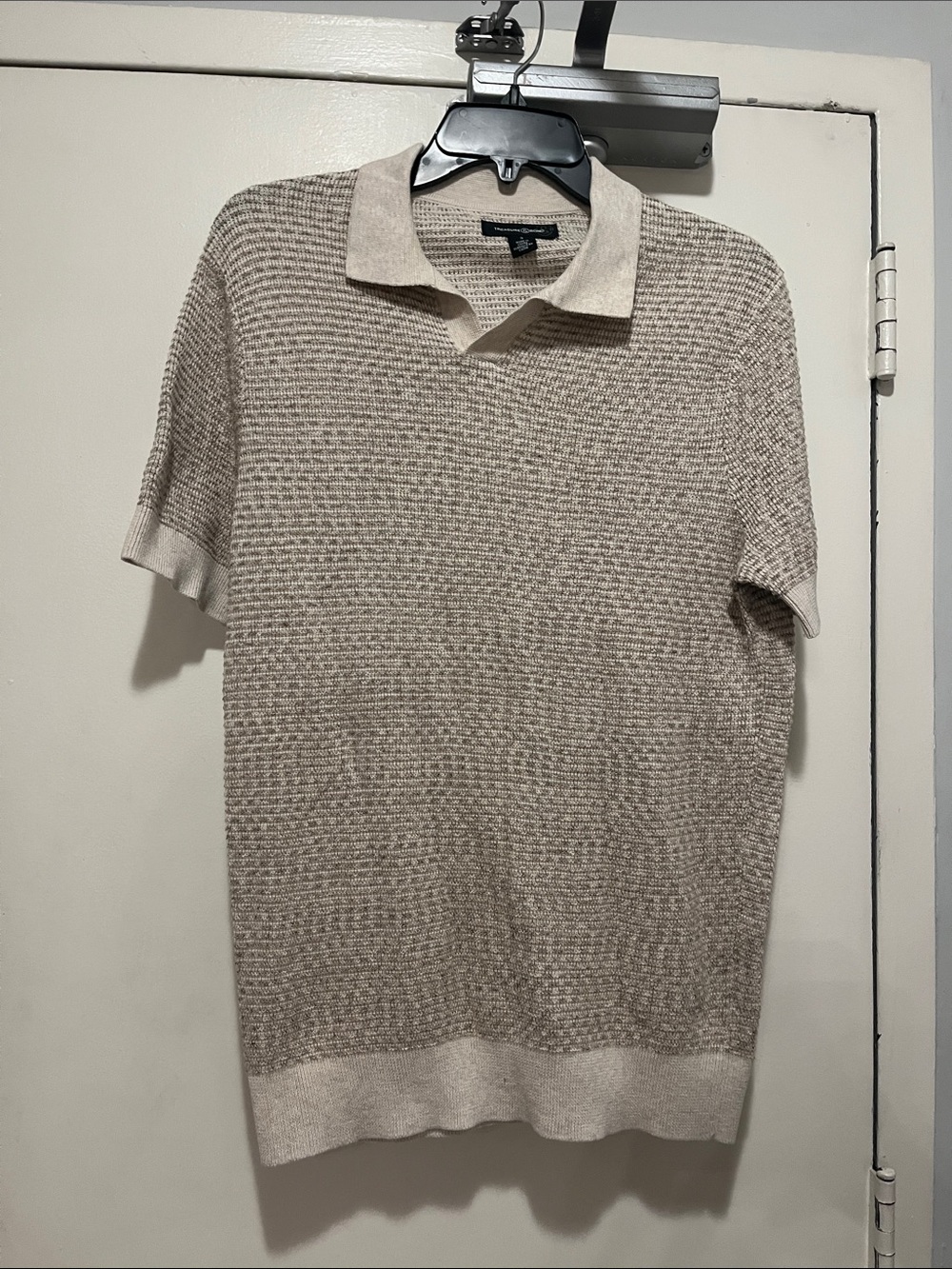 Treasure & Bond Beige Short-Sleeve Polo Sweater